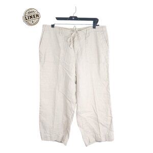 Lizwear by Liz Claiborne 100% Linen Crop Pants Women’s 14 Beige Drawstring Waist